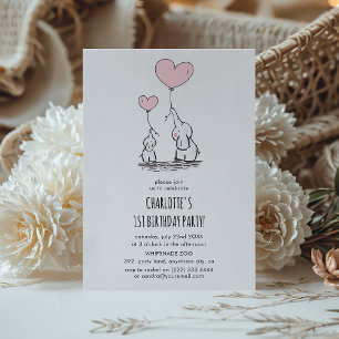 Niedliche Pink Elephant Girls minimale Geburtstags Einladung