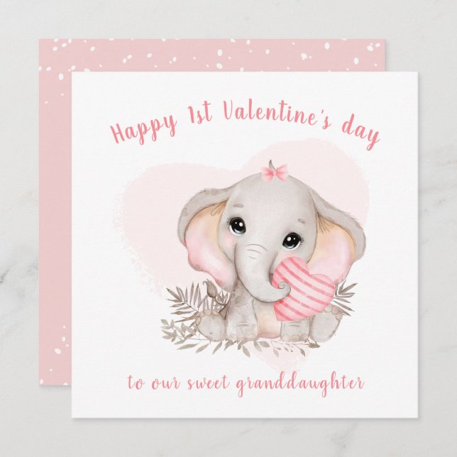 Niedliche Pink Elephant Valentine Tageskarte Karte (Vorne/Hinten)