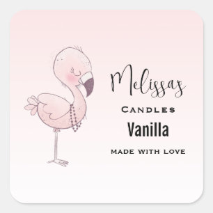 Niedliche Pink Flamingo Illustration Candle Busine Quadratischer Aufkleber