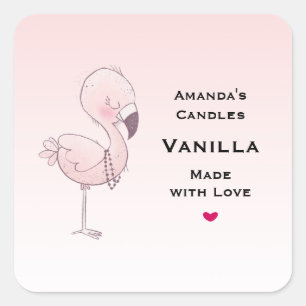 Niedliche Pink Flamingo Illustration Candle Busine Quadratischer Aufkleber