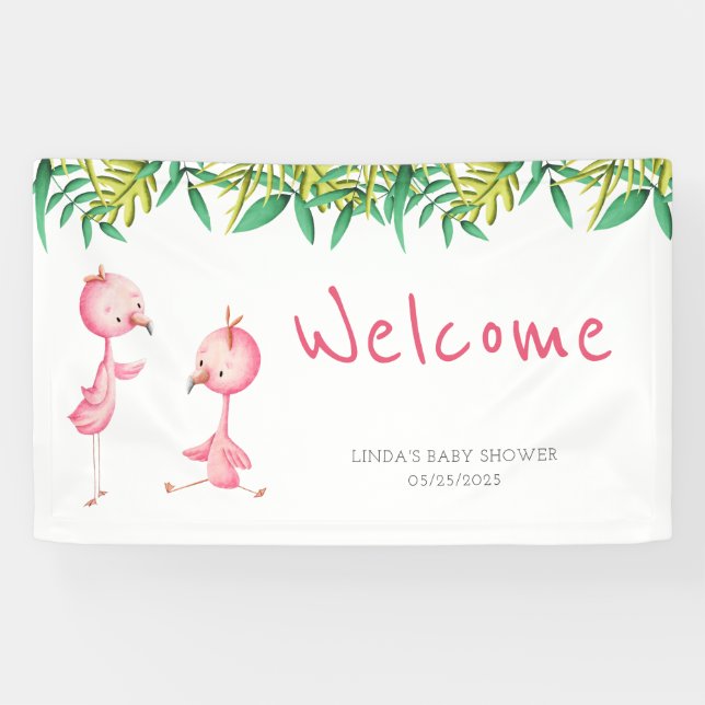 Niedliche Pink Flamingo Twins Baby Dusche Willkomm Banner (Horizontal)