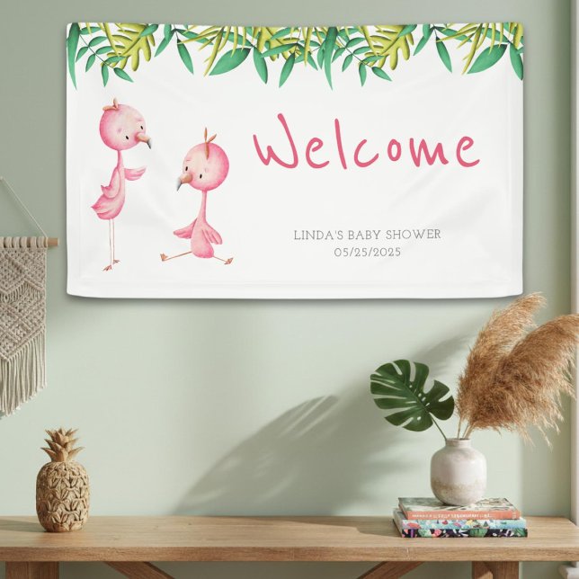 Niedliche Pink Flamingo Twins Baby Dusche Willkomm Banner (Von Creator hochgeladen)
