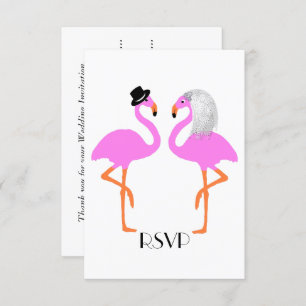 Niedliche Pink Flamingos Bride & Groom Wedding Einladung