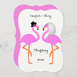 Niedliche Pink Flamingos Bride & Groom Wedding Einladung