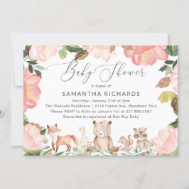 Niedliche Pink Floral Woodland Tiere Mädchen Kinde Einladung