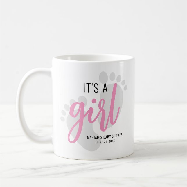 Niedliche Pink Footprints Es ist eine Girl Baby Du Kaffeetasse (Links)