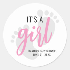 Niedliche Pink Footprints Es ist eine Girl Baby Du Runder Aufkleber