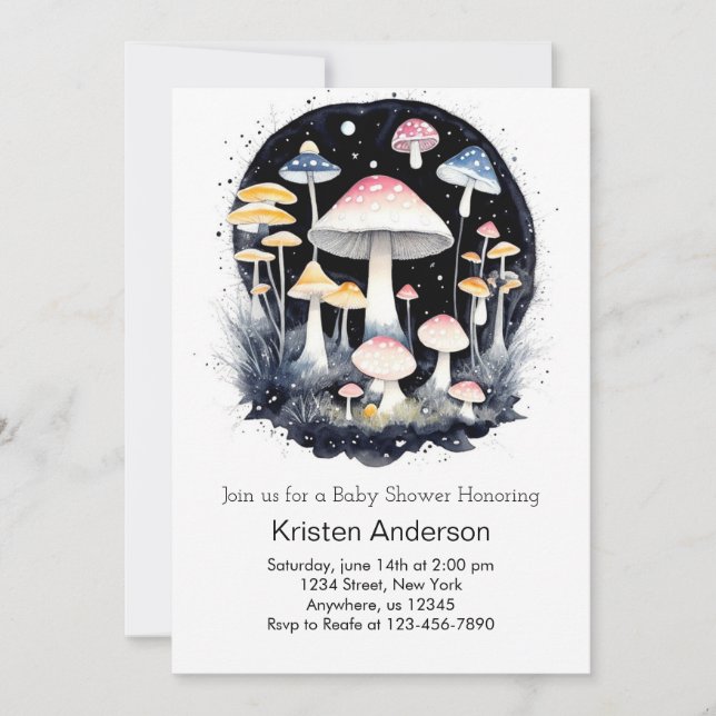 Niedliche Pink Forest Magic Mushroom Girl Babydusc Einladung (Vorderseite)