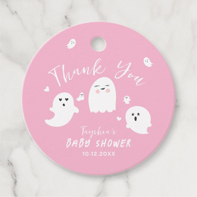 Niedliche Pink Ghost Boy Halloween Kinderdusche Geschenkanhänger (Vorderseite)