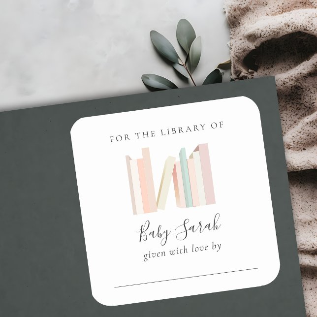 Niedliche Pink Girl Buchzeichen Babydusche Quadratischer Aufkleber (Von Creator hochgeladen)