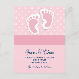 Niedliche Pink-Girl-Fußspuren Save the Date Postkarte