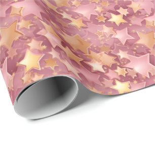 Niedliche Pink & Gold Stars Elegantes Muster Geschenkpapier