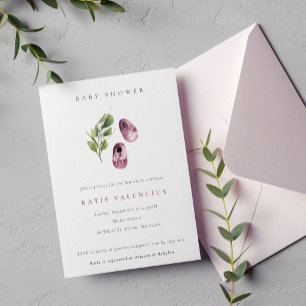 Niedliche Pink Green Shoes Foliage Girl Babydusche Einladung