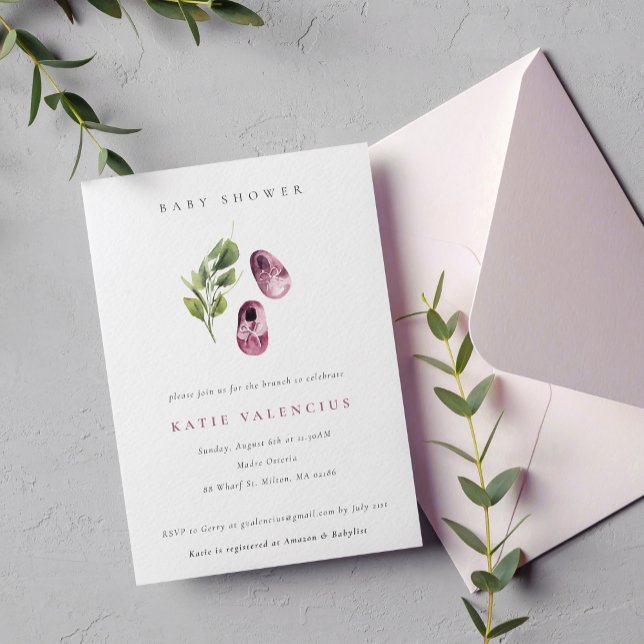 Niedliche Pink Green Shoes Foliage Girl Babydusche Einladung (Von Creator hochgeladen)