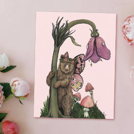 Niedliche Pink Grizzly Bärenfarne im Wald Postkarte