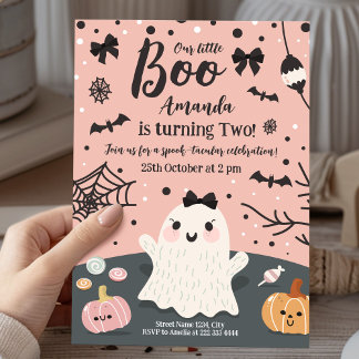 Niedliche Pink Halloween Geburtstagsparty mit Whit Einladung