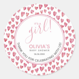 Niedliche Pink Heart Baby Dusche Es ist ein Mädche Runder Aufkleber