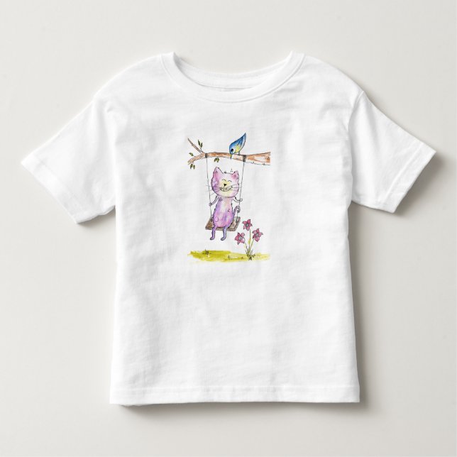 Niedliche Pink-Katze am Swing Kleinkind T-shirt (Vorderseite)