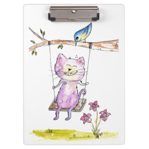 Niedliche Pink-Katze am Swing Klemmbrett