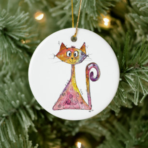 Niedliche Pink-Katze Keramik Ornament