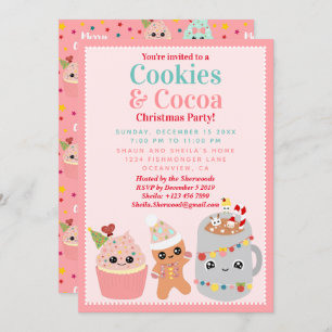 Niedliche Pink Kawaii-Cookies und Kakaoweihnachtli Einladung