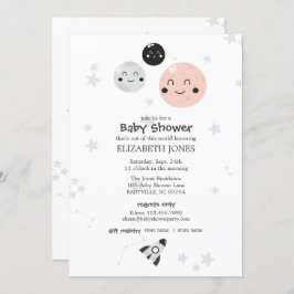 Niedliche Pink Kawaii Planet and Moons Baby Shower Einladung