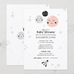 Niedliche Pink Kawaii Planet and Moons Baby Shower Einladung