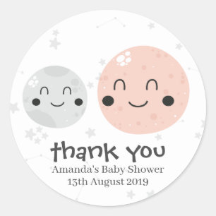 Niedliche Pink Kawaii Planet and Moons Baby Shower Runder Aufkleber