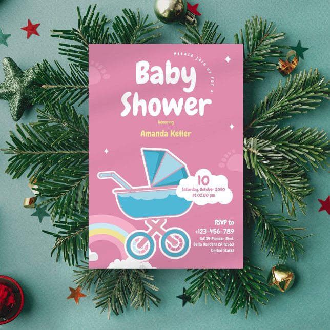 Niedliche Pink-Kinderdusche Einladung (Von Creator hochgeladen)