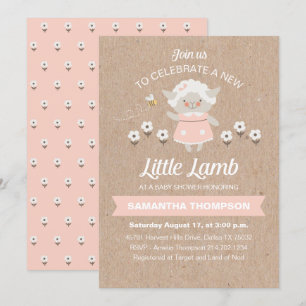 Niedliche Pink Lamb Baby Girl Dusche Einladung