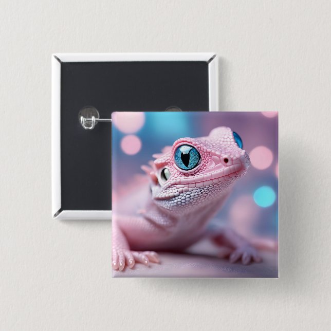 Niedliche Pink-Lizard mit Big Blue Eyes Button (Vorne & Hinten)