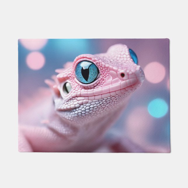 Niedliche Pink-Lizard mit Big Blue Eyes Fußmatte (Vorderseite)