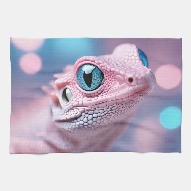 Niedliche Pink-Lizard mit Big Blue Eyes Geschirrtuch (Horizontal)