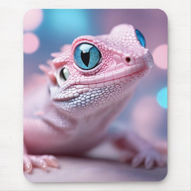 Niedliche Pink-Lizard mit Big Blue Eyes Mousepad (Vorne)