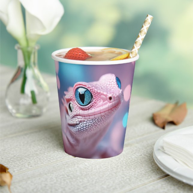 Niedliche Pink-Lizard mit Big Blue Eyes Pappbecher (In Situ)