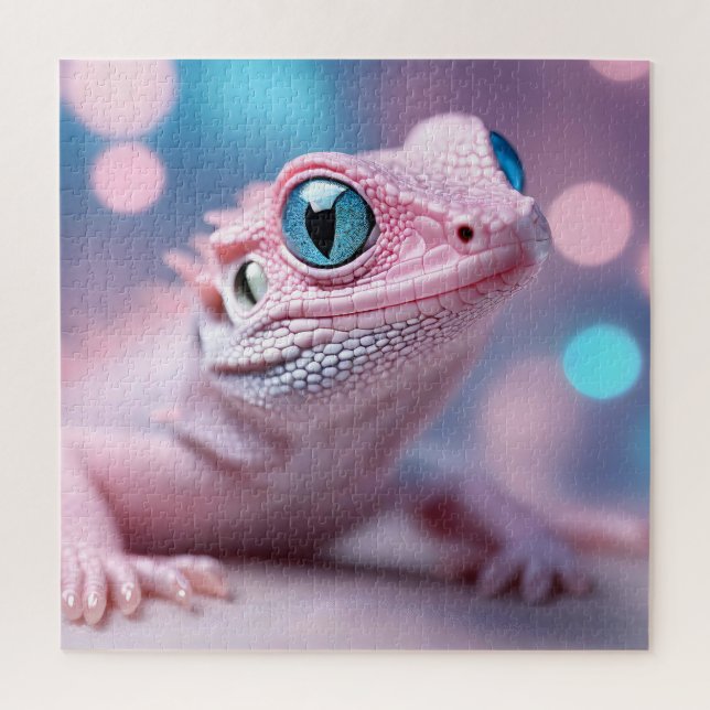 Niedliche Pink-Lizard mit Big Blue Eyes Puzzle (Vertikal)