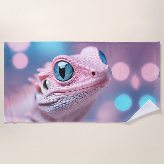 Niedliche Pink-Lizard mit Big Blue Eyes Strandtuch (Vorderseite)