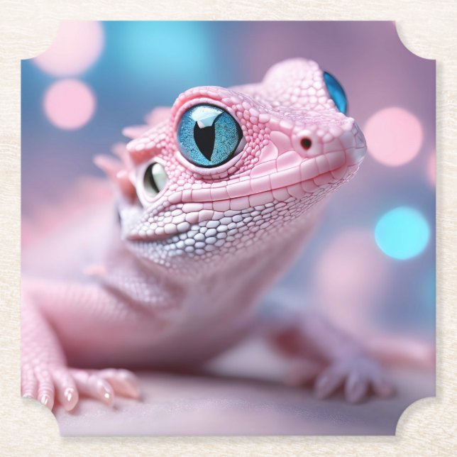 Niedliche Pink-Lizard mit Big Blue Eyes Untersetzer (Vorderseite)