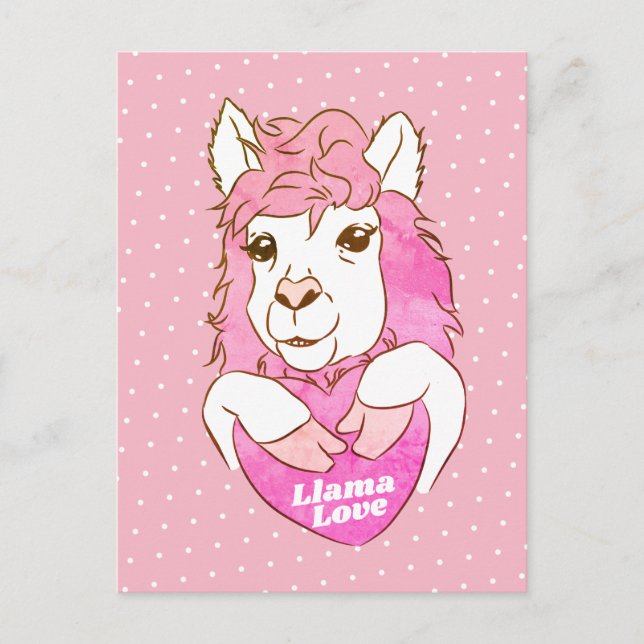 Niedliche Pink Llama-Liebe Postkarte (Vorderseite)