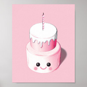 Niedliche Pink Mini Cake Illustration Poster