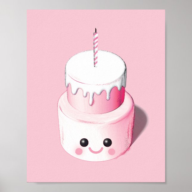 Niedliche Pink Mini Cake Illustration Poster (Vorne)