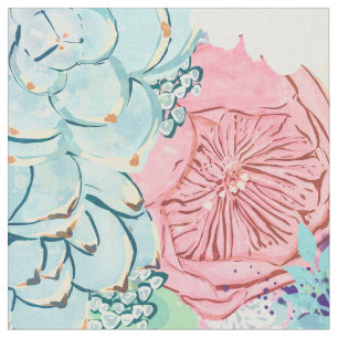 Niedliche Pink Mint Peony & Sukcules Blumenhandfar Stoff