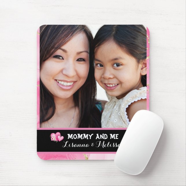 Niedliche Pink Mommy and Me Foto Mousepad (Mit Mouse)