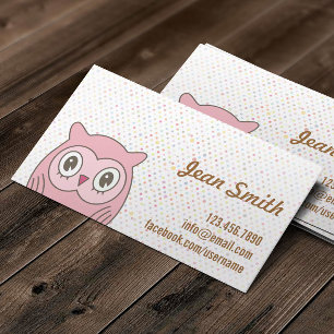 Niedliche Pink Owl Polka Dots Business Card Visitenkarte