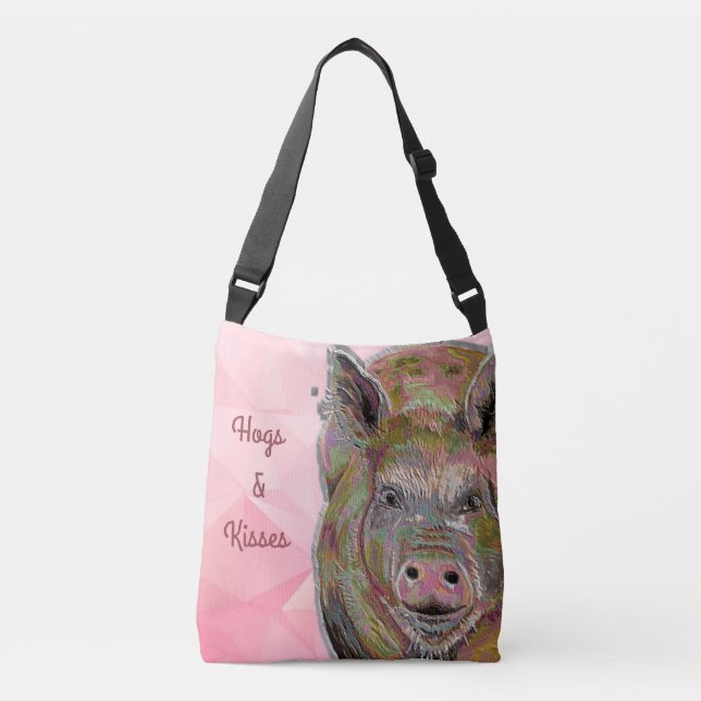 Niedliche Pink Piggy Hogs und Kisses Pastel Zeichn Tragetaschen Mit Langen Trägern (Vorderseite)