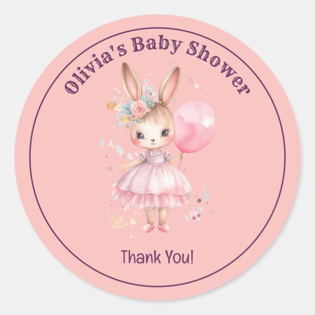 Niedliche Pink Rabbit Babydusche Runder Aufkleber (Vorderseite)