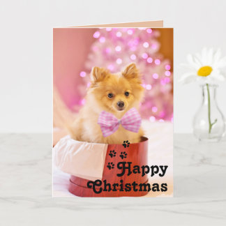Niedliche Pink Ribbon Puppy&Happy Christmas Einmal Karte