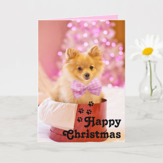 Niedliche Pink Ribbon Puppy&Happy Christmas Einmal Karte