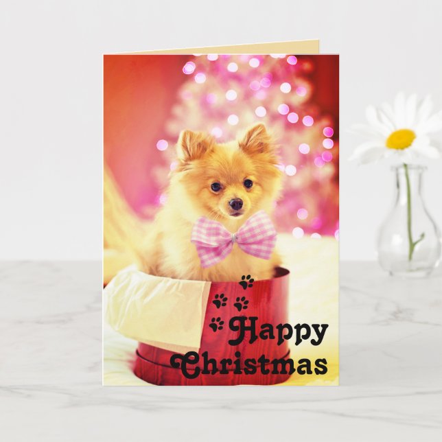 Niedliche Pink Ribbon Puppy&Happy Christmas Einmal Karte (Kleine Pflanze)