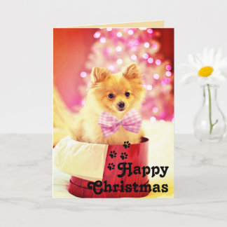 Niedliche Pink Ribbon Puppy&Happy Christmas Einmal Karte